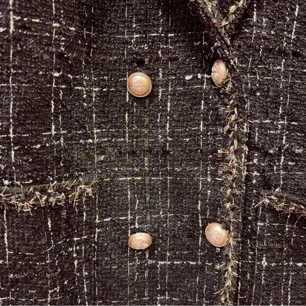 J.ING Abbas Black Double-Breasted Tweed Coat Jacket Blazer Size Small NWT - Picture 8 of 11